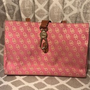 Dooney&Bourke bag, pink and yellow w brown leather